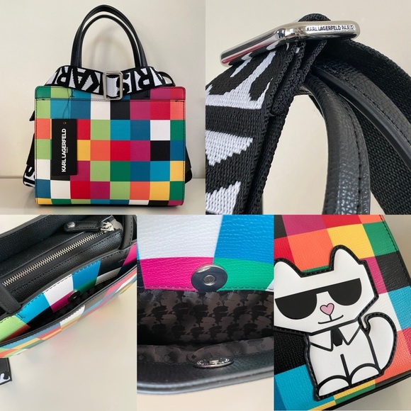 Karl Lagerfeld Paris Maybelle Satchel Multicolor Handle Crossbody Strap Bag (OY) - Picture 12 of 14